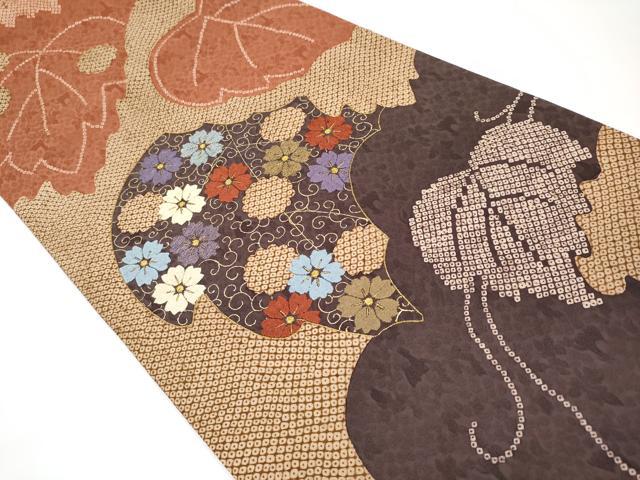 平和屋着物○太鼓柄袋帯 枝花唐草文 金糸 正絹 逸品 CAAU1119yk