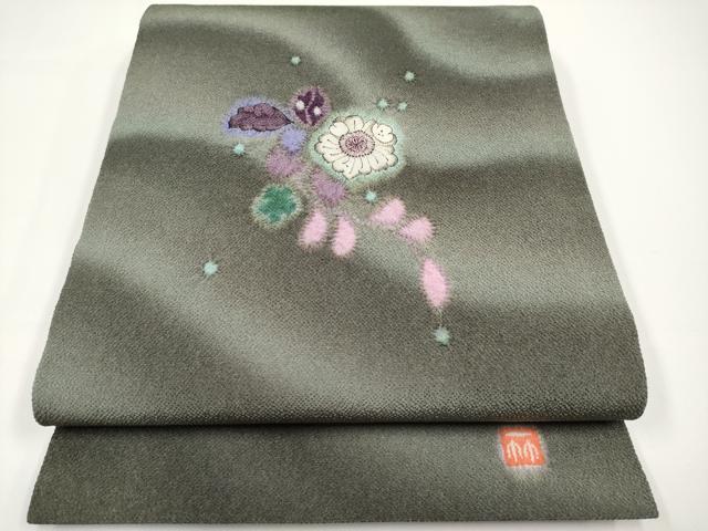 平和屋本店■極上　久保田一竹　幻の辻が花　太鼓柄袋帯　絞り　鬼しぼ縮緬　海松茶色地　紙タグ付き　逸品　CYAA2964s5