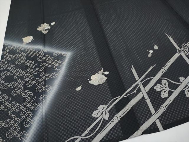 平和屋着物□極上 夏物 訪問着 市松紋紗 竹垣舞葉文 暈