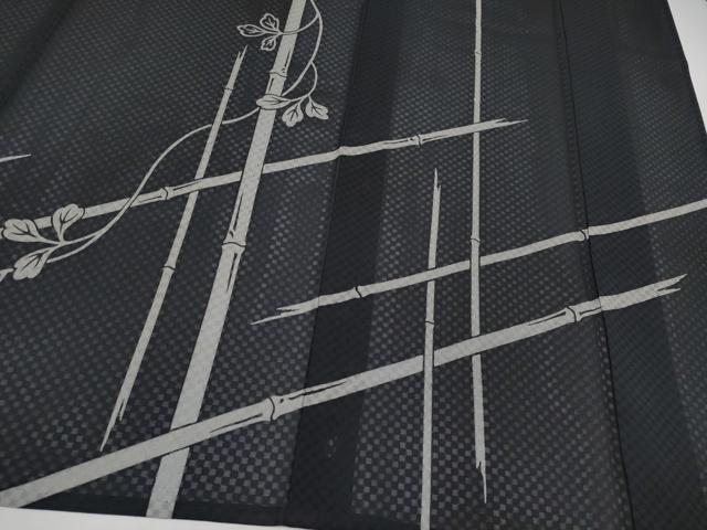 平和屋着物□極上 夏物 訪問着 市松紋紗 竹垣舞葉文 暈