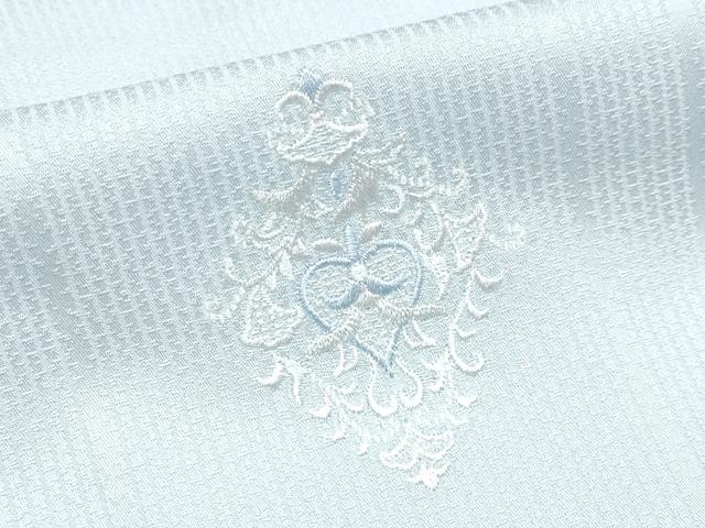 平和屋本店□極上 小紋 総刺繍 花唐草菱文 水色地 逸品 未