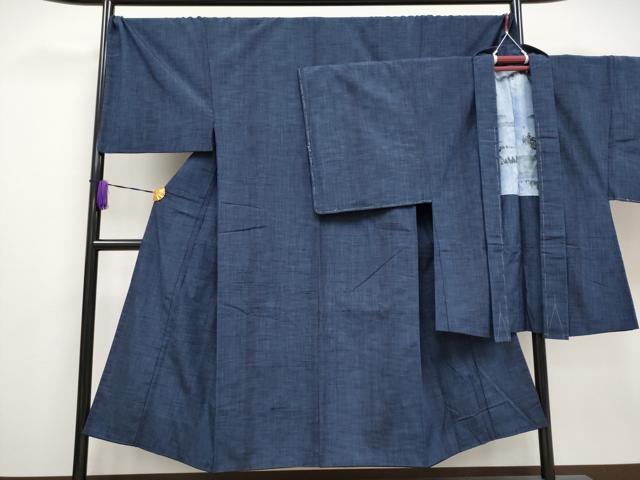 平和屋着物■極上　男性　紬　アンサンブル　キングサイズ　青褐色地　逸品　CYAA3024s5