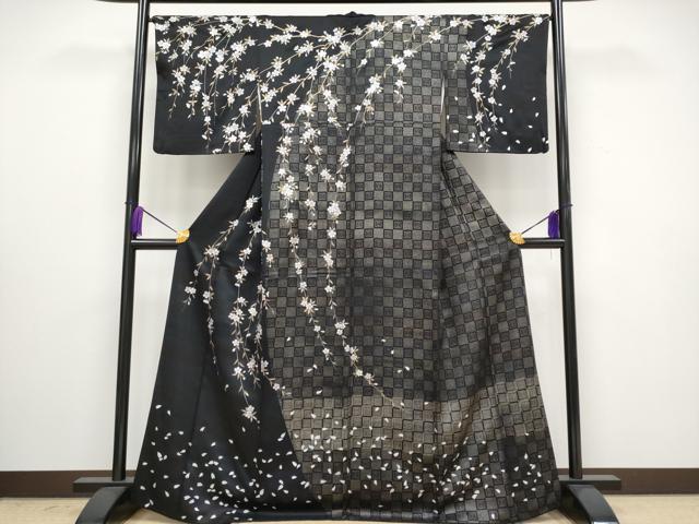 平和屋本店■極上　訪問着　枝垂れ桜文　黒地　金銀彩　逸品　CYAA3027s5