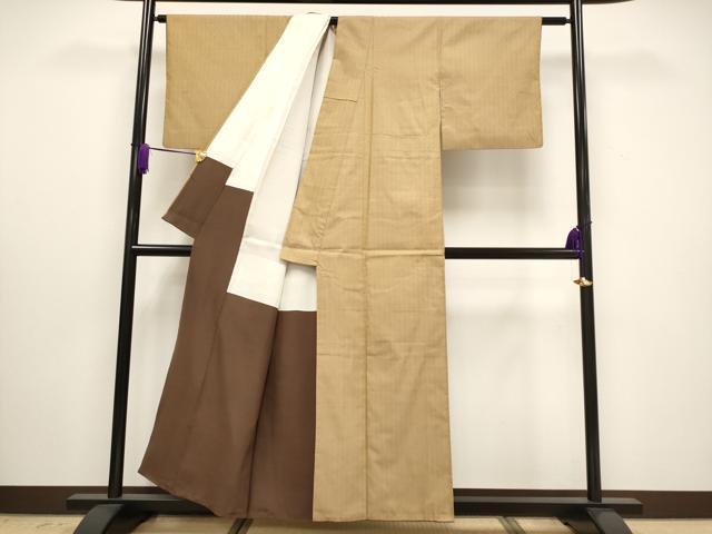 平和屋本店□極上 山下八百子 本場黄八丈 市松綾織 紬 逸品