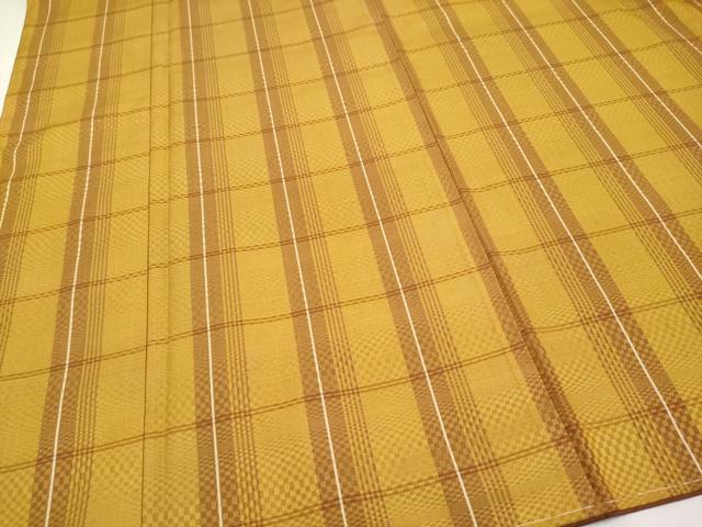 平和屋本店□極上 山下八百子 本場黄八丈 市松綾織 紬 逸品