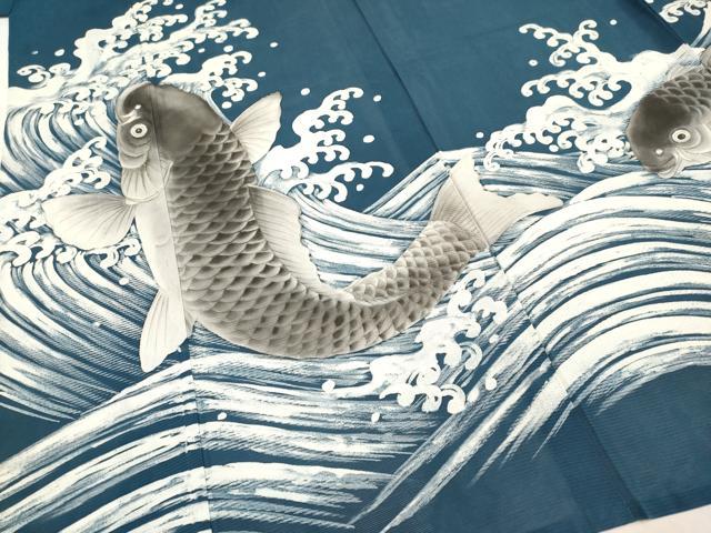 平和屋本店□極上 夏物 男性 訪問着 キングサイズ 絽 手描き 鯉の滝