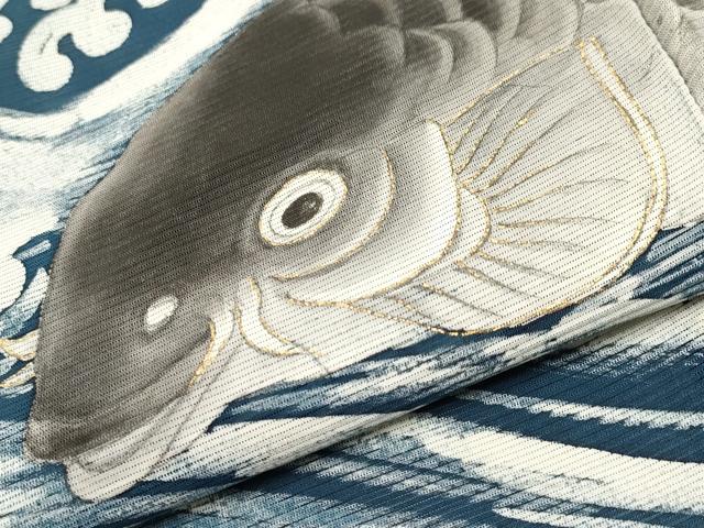 平和屋本店□極上 夏物 男性 訪問着 キングサイズ 絽 手描き 鯉の滝