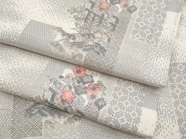 平和屋着物■極上　本場大島紬　白大島　120亀甲　9マルキ　総絣　短冊枝花文　逸品　未使用　CYAA3065s5