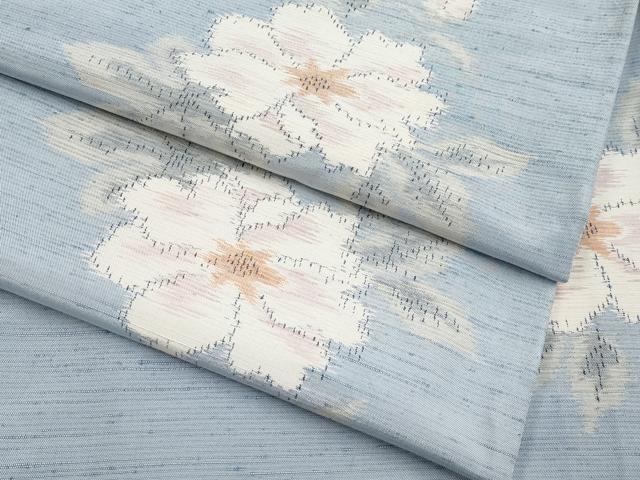 平和屋着物■極上　紬　単衣　舞花文　水色地　逸品　CYAA3066s5