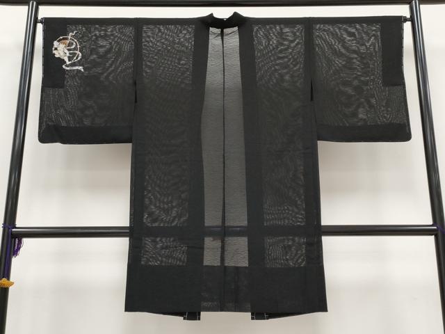 平和屋着物■極上　スリーシーズン　春夏秋　塵除け　長羽織　紋紗　風神雷神　黒地　逸品　未使用　CYAA3073s5