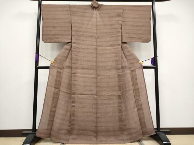 平和屋着物■極上　夏物　夢工房　上布　横段文　宗伝唐茶色　麻　逸品　CYAA3106s5 平和屋着物□極上 夏物 夢工房 上布 横段文 宗伝唐茶色 麻 逸品