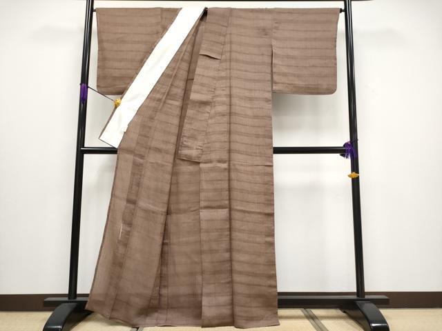 平和屋着物■極上　夏物　夢工房　上布　横段文　宗伝唐茶色　麻　逸品　CYAA3106s5 平和屋着物□極上 夏物 夢工房 上布 横段文 宗伝唐茶色 麻 逸品