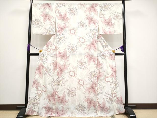 撫松庵ベージュ 地にグレーのドット柄 ポリエステル着物 楽天市場