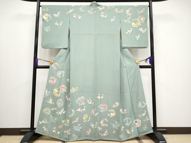 平和屋着物■極上　訪問着　友禅　作家物　花丸文　利休鼠色地　逸品　CYAA3141s5