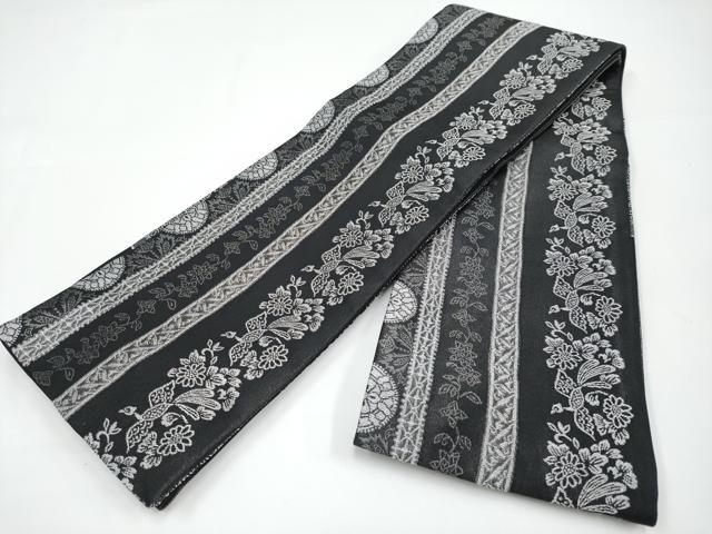 平和屋着物■極上　こむさでもーど・COMME CA DU MODE　両面　半幅帯　花鳥間道　黒地　CYAA3176s5