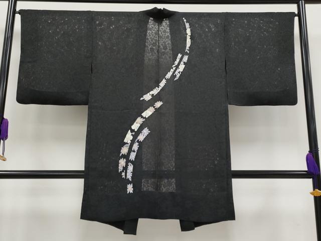 平和屋着物■極上　スリーシーズン　春夏秋　塵除け　長羽織　花唐草紋紗　黒地　逸品　CYAA3197s5