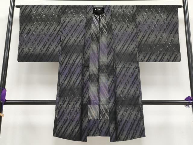 平和屋着物■極上　スリーシーズン　春夏秋　塵除け　長羽織　紋紗　横段文　黒地　逸品　CYAA3204s5