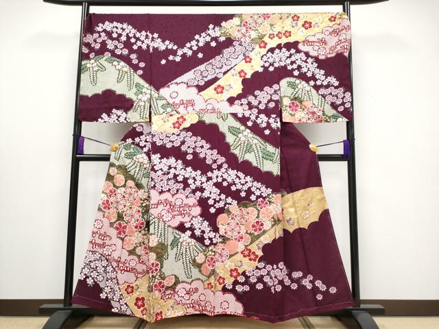 平和屋本店■極上　男性　訪問着　雲取り舞花文　金彩　紫紺色地　逸品　未使用　CYAA3213s5