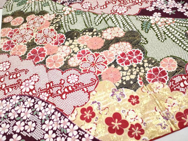 平和屋本店□極上 男性 訪問着 雲取り舞花文 金彩 紫紺色地 