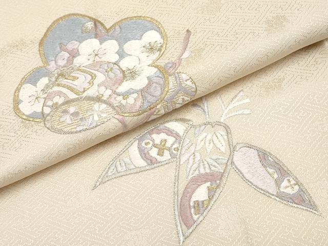 平和屋本店□極上 訪問着 総刺繍 松竹梅 金銀糸 薄卵色地 逸品