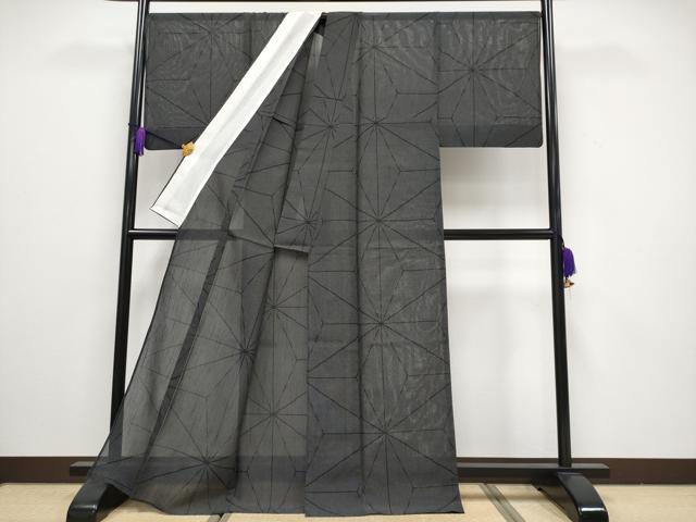 平和屋着物■極上　夏物　本塩沢　夏塩沢　100亀甲　麻の葉文様　黒地　逸品　CYAA3233s5_2