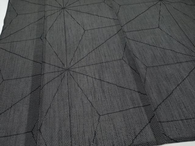 平和屋着物□極上 夏物 本塩沢 夏塩沢 100亀甲 麻の葉文様 黒地 逸品
