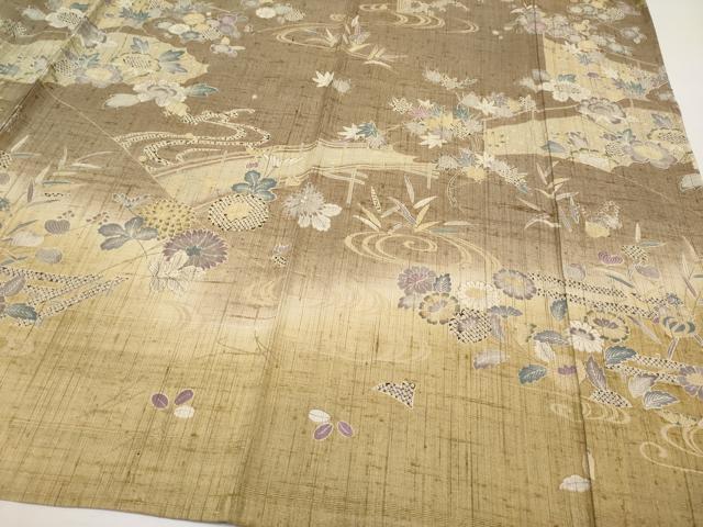 平和屋本店□極上 染織の名門 しょうざん 生紬 訪問着 単衣 流水草花文