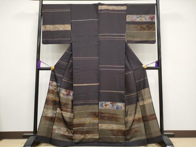 平和屋着物■極上　訪問着　色紙草花文　金彩　黒紅色地　逸品　未使用　CYAA3263s5