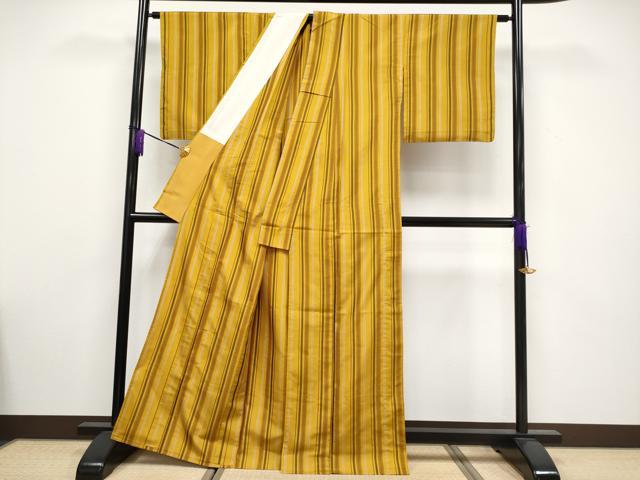 平和屋着物▽極上　本場黄八丈　綾織　紬　単衣　逸品　CYAA3264s5_2
