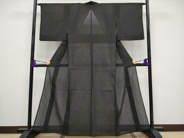 平和屋着物■極上　夏物　本場小千谷ちぢみ　縞　黒地　麻　逸品　CYAA3271s5_1