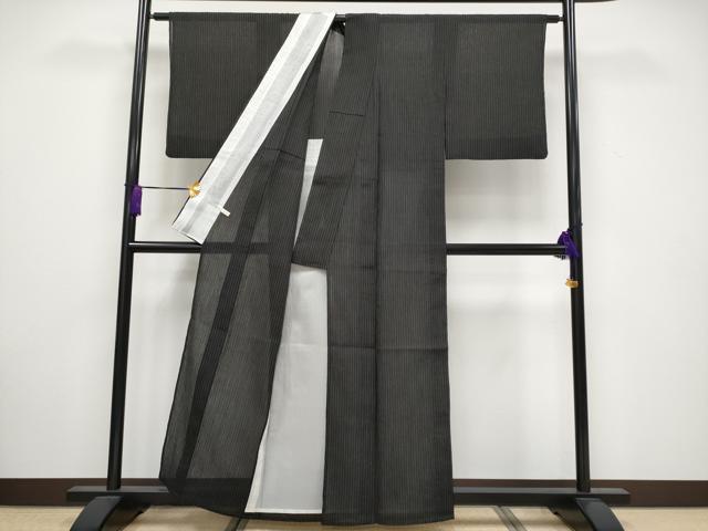 平和屋着物■極上　夏物　本場小千谷ちぢみ　縞　黒地　麻　逸品　CYAA3271s5_2