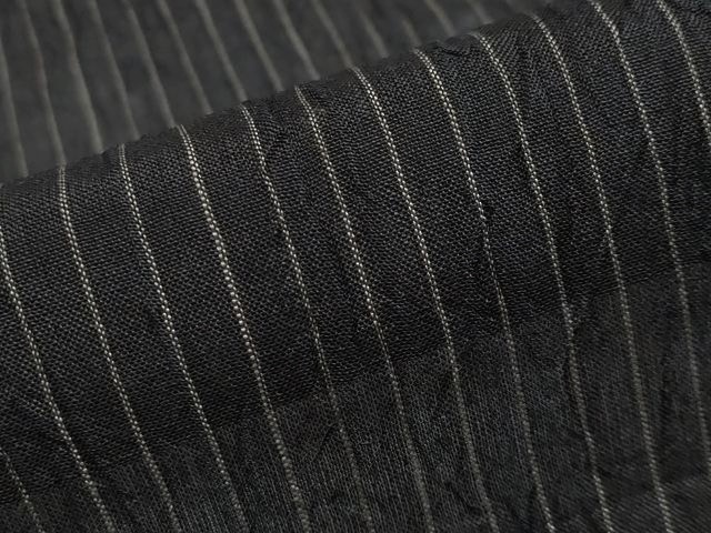 平和屋着物□極上 夏物 本場小千谷ちぢみ 縞 黒地 麻 逸品 CYAA3271s5