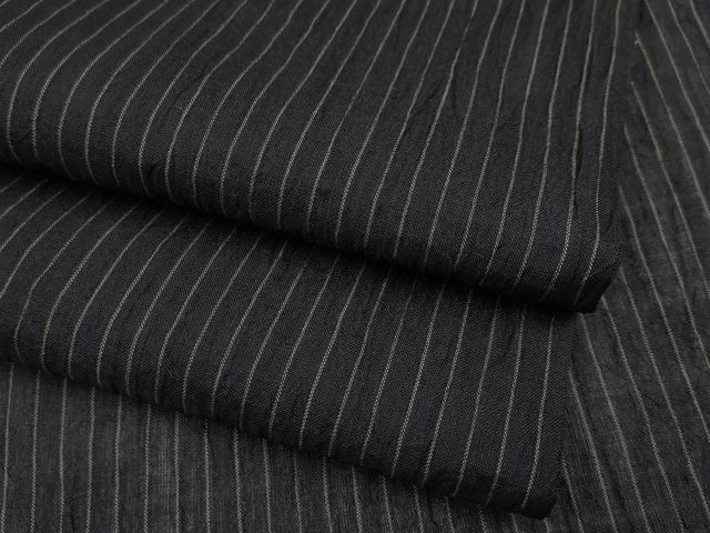 平和屋着物■極上　夏物　本場小千谷ちぢみ　縞　黒地　麻　逸品　CYAA3271s5