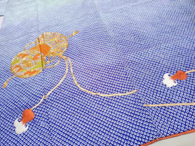 平和屋着物■極上　七五三　女の子　7歳　祝着・袋帯セット　駒刺繍　絞り　鼓草花文　逸品　CYAA3308s5_3