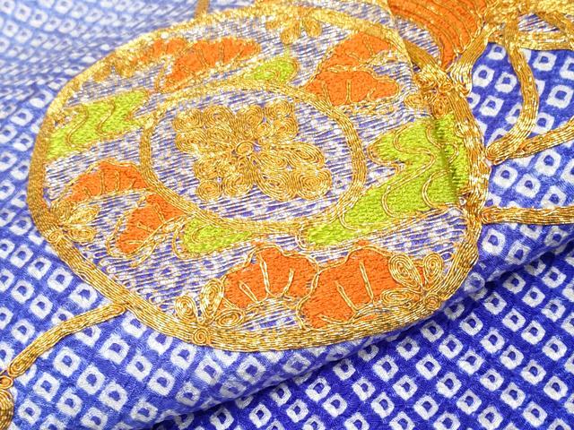 平和屋着物■極上　七五三　女の子　7歳　祝着・袋帯セット　駒刺繍　絞り　鼓草花文　逸品　CYAA3308s5_4