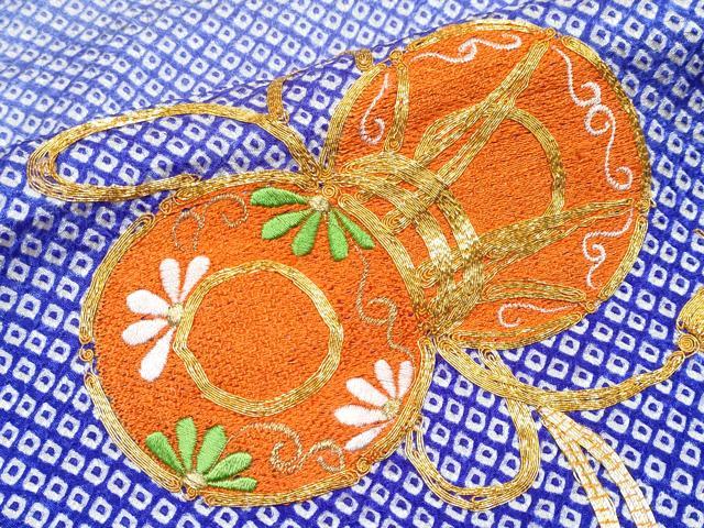 平和屋着物■極上　七五三　女の子　7歳　祝着・袋帯セット　駒刺繍　絞り　鼓草花文　逸品　CYAA3308s5_5