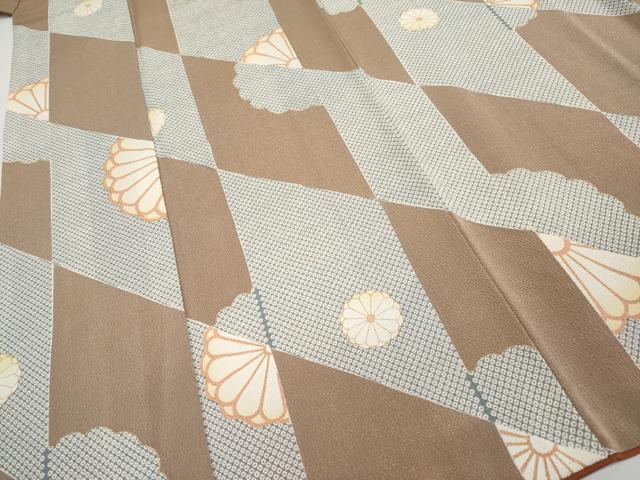 平和屋着物■極上　小紋　舞花文　金彩　鬼しぼ縮緬　焦香色地　逸品　CYAA3317s5