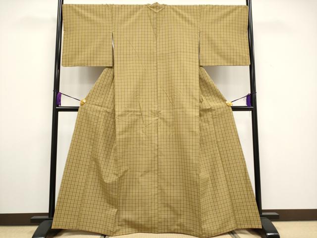 平和屋本店□極上 綿薩摩 木綿 格子柄 枯茶色地 逸品 CYAA3325s5