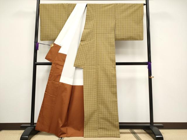 平和屋本店■極上　綿薩摩　木綿　格子柄　枯茶色地　逸品　CYAA3325s5 平和屋本店□極上 綿薩摩 木綿 格子柄 枯茶色地 逸品 CYAA3325s5の通販