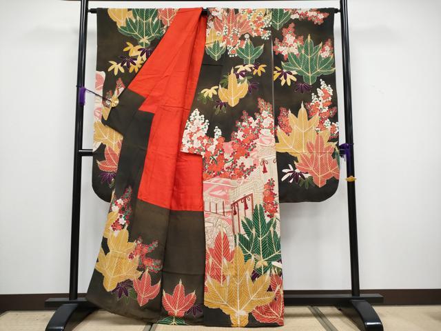 平和屋着物□極上 アンティーク 大正ロマン 振袖 駒刺繍 御所車 松竹梅