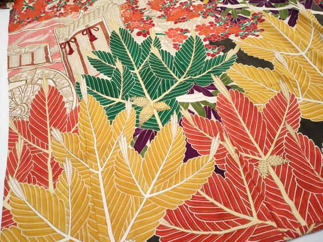 平和屋着物□極上 アンティーク 大正ロマン 振袖 駒刺繍 御所車 松竹梅