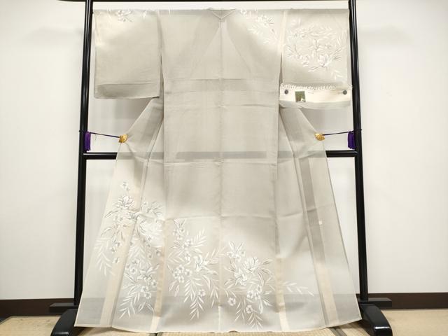 平和屋本店■極上　夏物　五月みどりプロデュース　結城紬地　夏結城　訪問着　枝花文　暈し染め　銀通し地　逸品　未使用　CYAA3346s5