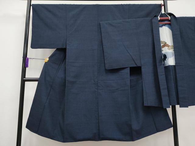 平和屋着物■極上　男性　紬　アンサンブル　色無地　濃紺地　逸品　CYAA3355s5