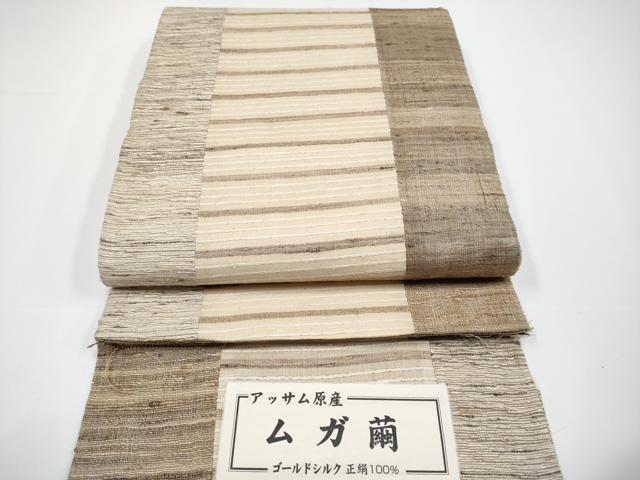 平和屋着物■極上　全通柄袋帯　ムガ繭　ゴールドシルク　間道　証紙付き　逸品　CYAA3371s5