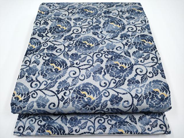 平和屋着物■極上　六通柄袋帯　唐織　作家物　藍染　花鳥唐草文　金糸　逸品　未使用　CYAA3377s5