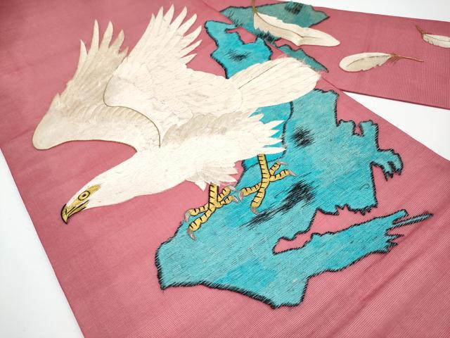 平和屋着物□極上 夏物 アンティーク 大正ロマン 九寸名古屋帯 総刺繍 鷹