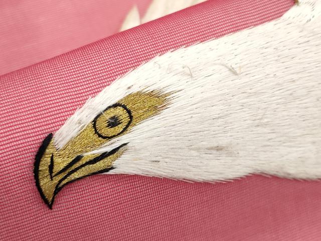 平和屋着物■極上　夏物　アンティーク　大正ロマン　九寸名古屋帯　総刺繍　鷹　金糸　今様色地　逸品　CYAA3418s5 平和屋着物□極上 夏物 アンティーク 大正ロマン 九寸名古屋帯 総刺繍