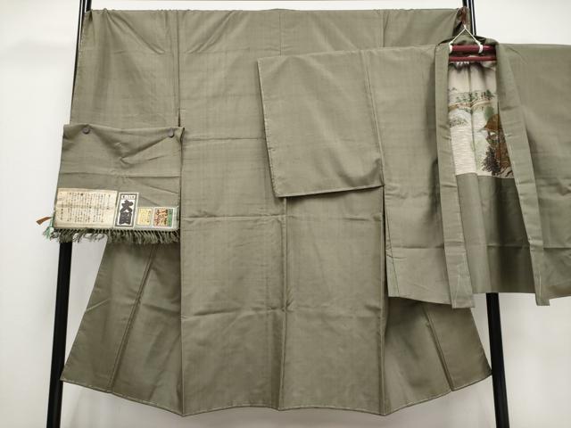 平和屋本店■極上　伝統工芸士 七代目 吉澤与市 男性 紬 アンサンブル キングサイズ 上代35万 肥後煤竹色 証紙付き 逸品 未使用 CYAA3421s5