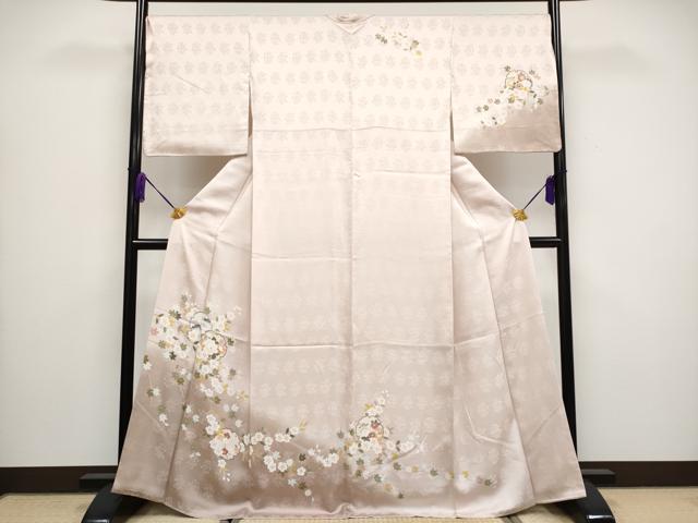 平和屋着物■極上　訪問着　雪輪枝花文　暈し染め　灰桜色地　逸品　CYAA3443s5