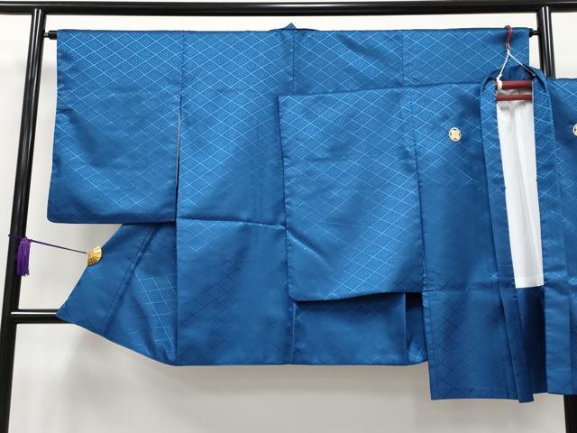 平和屋着物■極上　男性　袴下着物　紋付き羽織セット　舞台衣装　菱地紋　深縹色地　洗える着物　逸品　CYAA3485s5